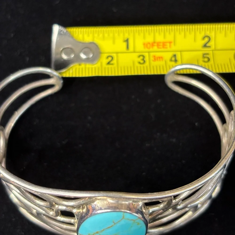 Faux Turquoise Oval Stone Openwork Silver-Toned Cuff